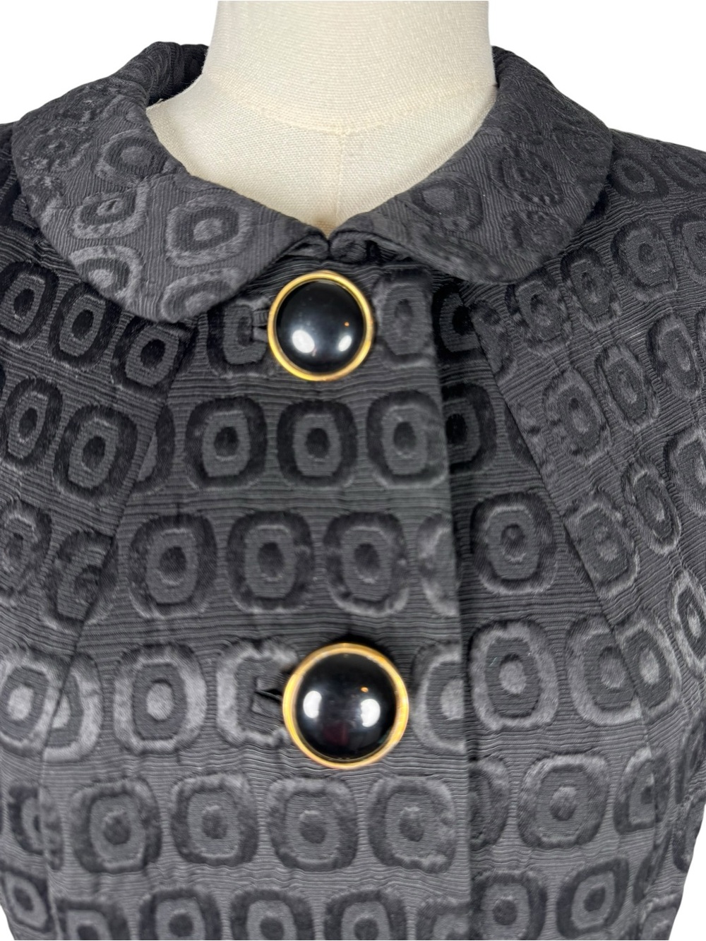 Milly NY Black Jacquard Coat Dress Peter Pan Collar Mod Twiggy Sz 4 - Picture 4 of 10